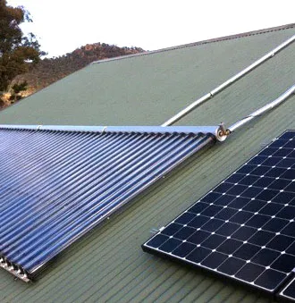 Solar hot water system on a residential roof